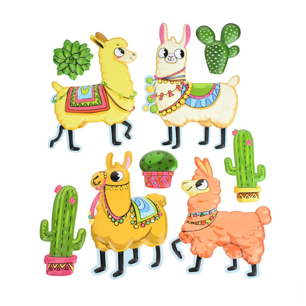 Llama Fiesta Puffy 3D Pop-Up Wall Art Stickers, 9-Piece