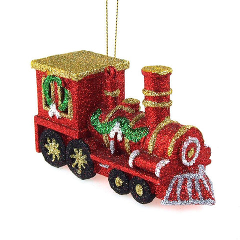 Glittered Christmas Train Plastic Ornament, Red, 2-3/4-Inch