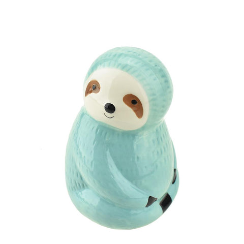 Ceramic Sitting Sloth Coin Bank, Turquoise, 4-3/4-Inch