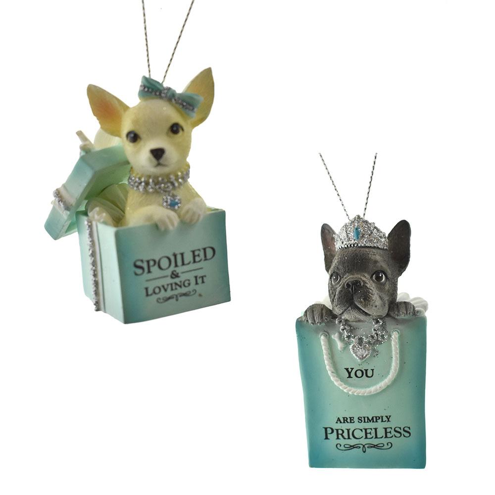 Dogs in Gift Bag and Gift Box Ornaments, 2-7/8-Inch, 2-Piece