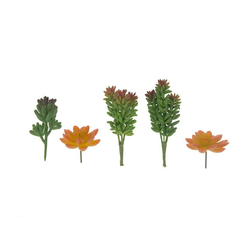 Artificial Green and Orange Succulent Picks, 5-Piece