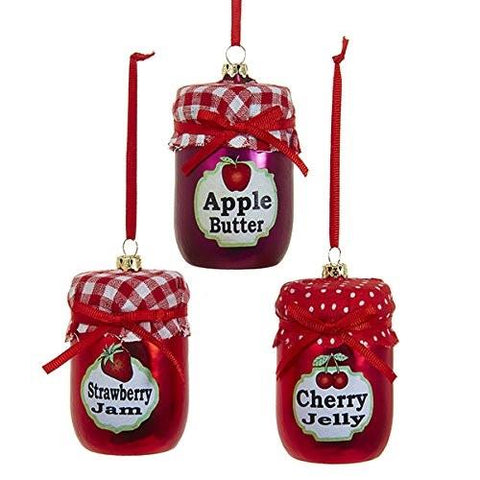 Fruit Jam Jar Glass Ornament, Red, 3-Inch, 3-Piece