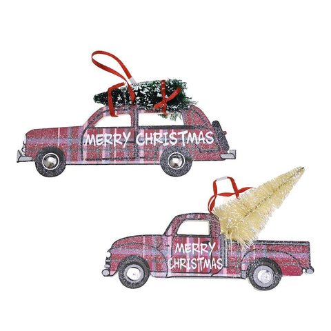 Christmas Tree Pickup Truck Wooden Ornaments, 7-Inch 2-Piece