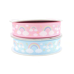 Rainbow Fluffy Cloud Grosgrain Ribbon, 7/8-Inch, 10-Yard