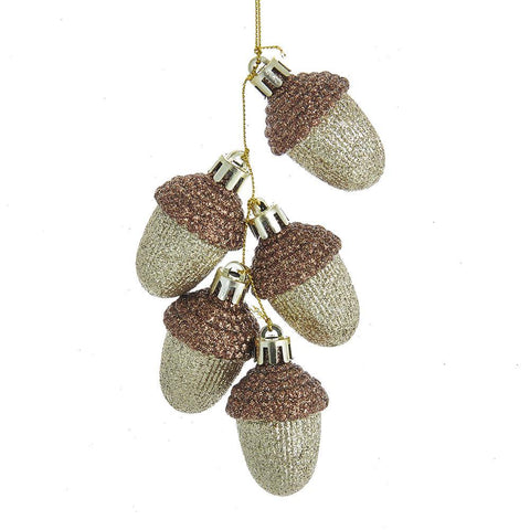 Glitter Acorn Bunch Christmas Ornament, 5-1/2-Inch