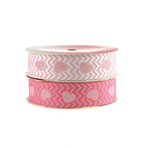 Glitter Hearts Chevron Grosgrain Ribbon, 7/8-inch, 4-yard