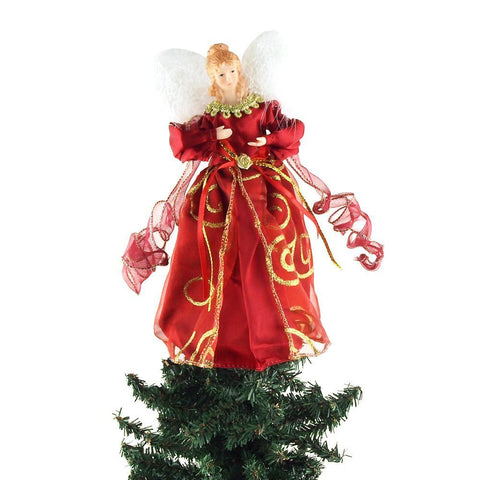 Angel Satin Christmas Tree Topper, Red, 9-Inch
