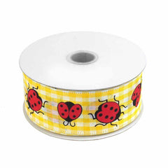 Lady Bug Gingham Canvas Ribbon Wired Edge, 1-1/2-inch, 10-yard