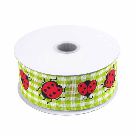 Lady Bug Gingham Canvas Ribbon Wired Edge, 1-1/2-inch, 10-yard