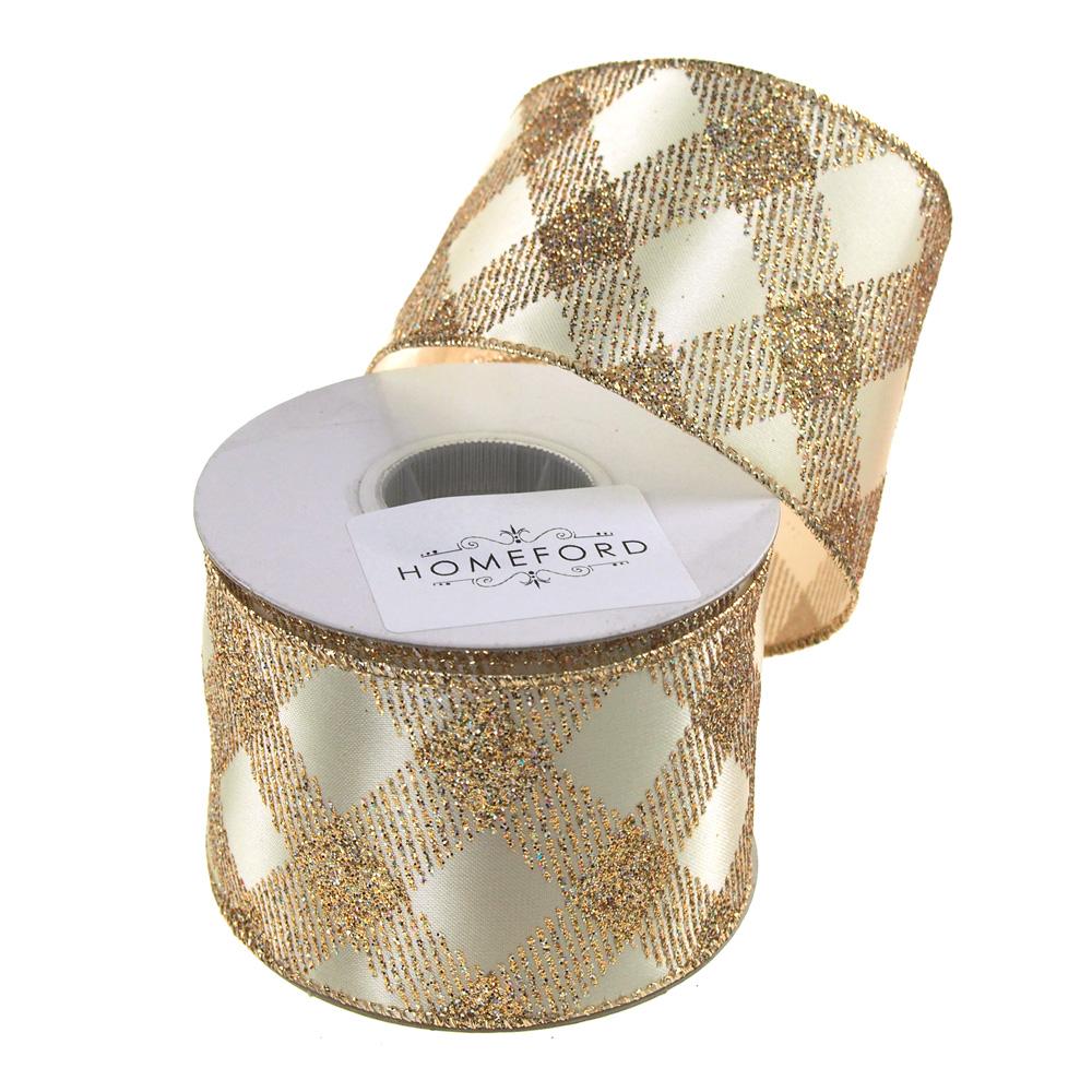 Diamond Glitter Christmas Satin Ribbon Wired Edge, 2-1/2-Inch, 10 Yards, Ivory