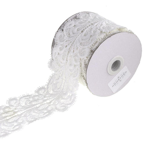 Paisley Crochet Lace Trim Ribbon, White, 3-Inch, 5 Yards