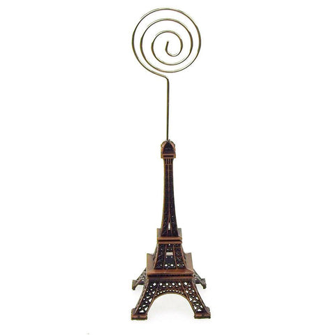 Metal Eiffel Tower Decor Card Holder, 4-inch, Swirl, Brown