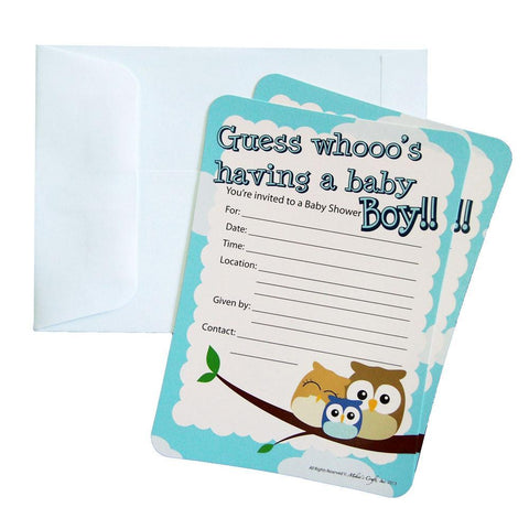 Baby Shower Invitation Envelope, Owl Family, Light Blue, 7-Inch, 12-Piece