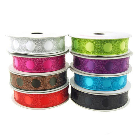 Glitter Ribbon with Satin Dots, 7/8-inch, 10-yard