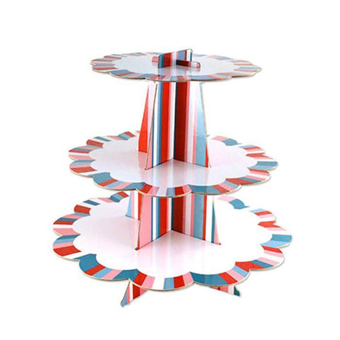Border Striped Cardboard Cupcake Stand, Assorted, 3-Tier, 14-Inch