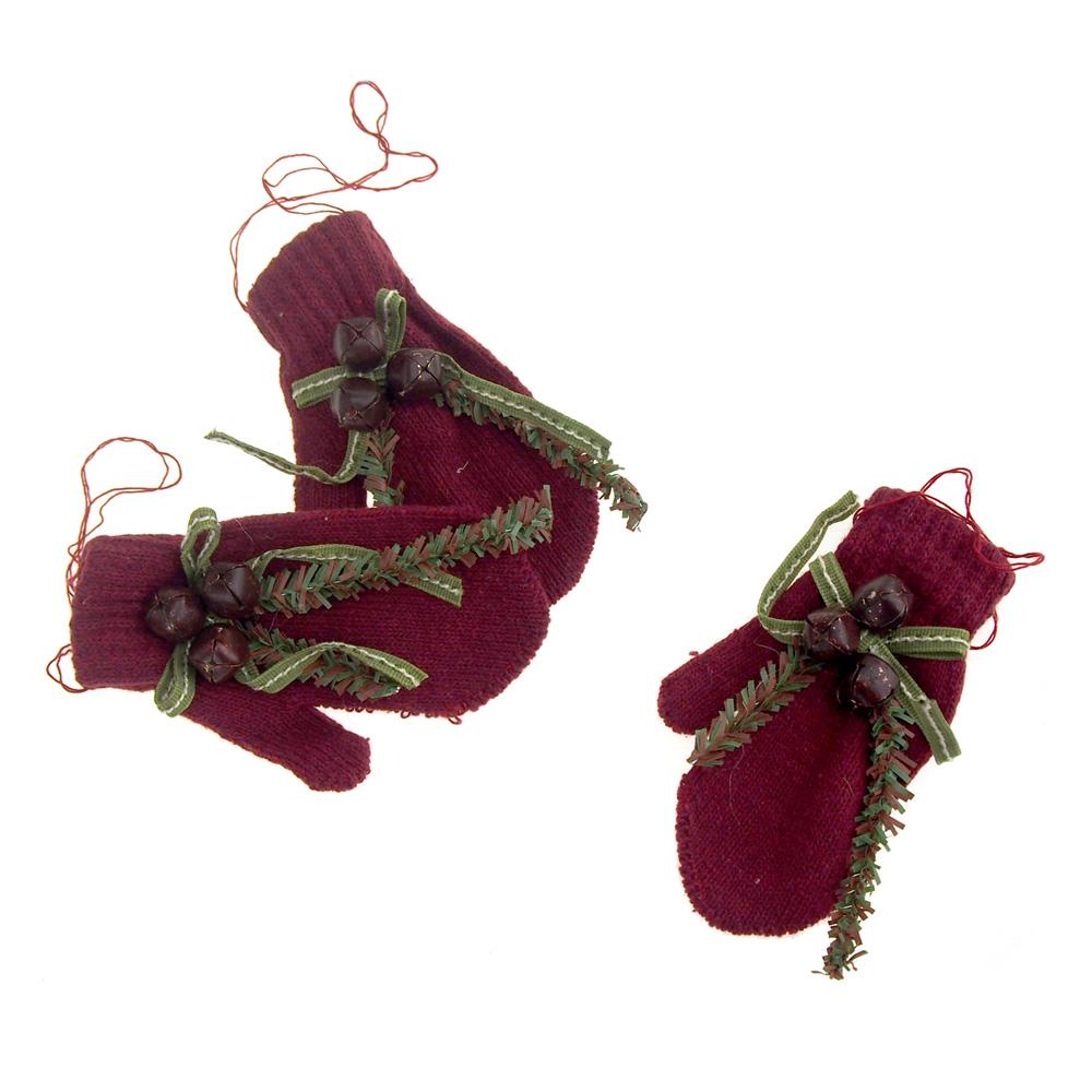 Hanging Polyester Mittens Christmas Tree Ornament, 3-Piece