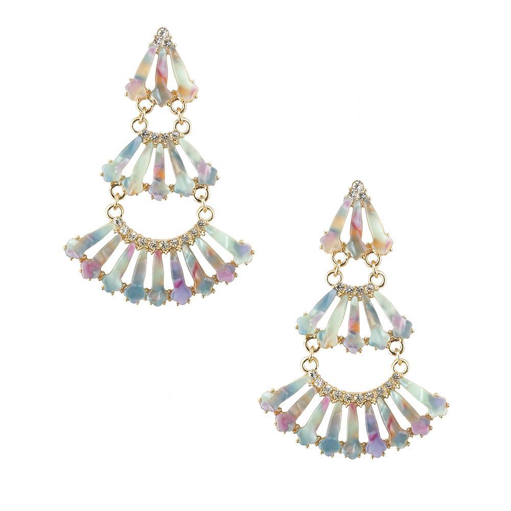 Art Deco Gemstone Fan Earrings, 2-1/2-Inch