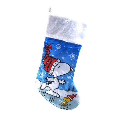 Snoopy and Woodstock Skating Satin Christmas Stocking, 19-Inch