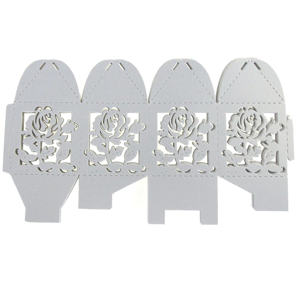 Laser Cut Favor Boxes, Rose, 2-Inch, 12-Piece, White