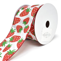 Strawberry Satin Wired Printed Ribbon, 10-yard