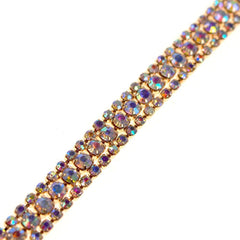 Aurora Borealis AB Crystal Rhinestone Three Row Trim, 5/16-inch, Iridescent Gold