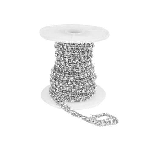 Beaded Edge Diamond Rhinestone Link Roll, Silver, 5mm, 5-Yard