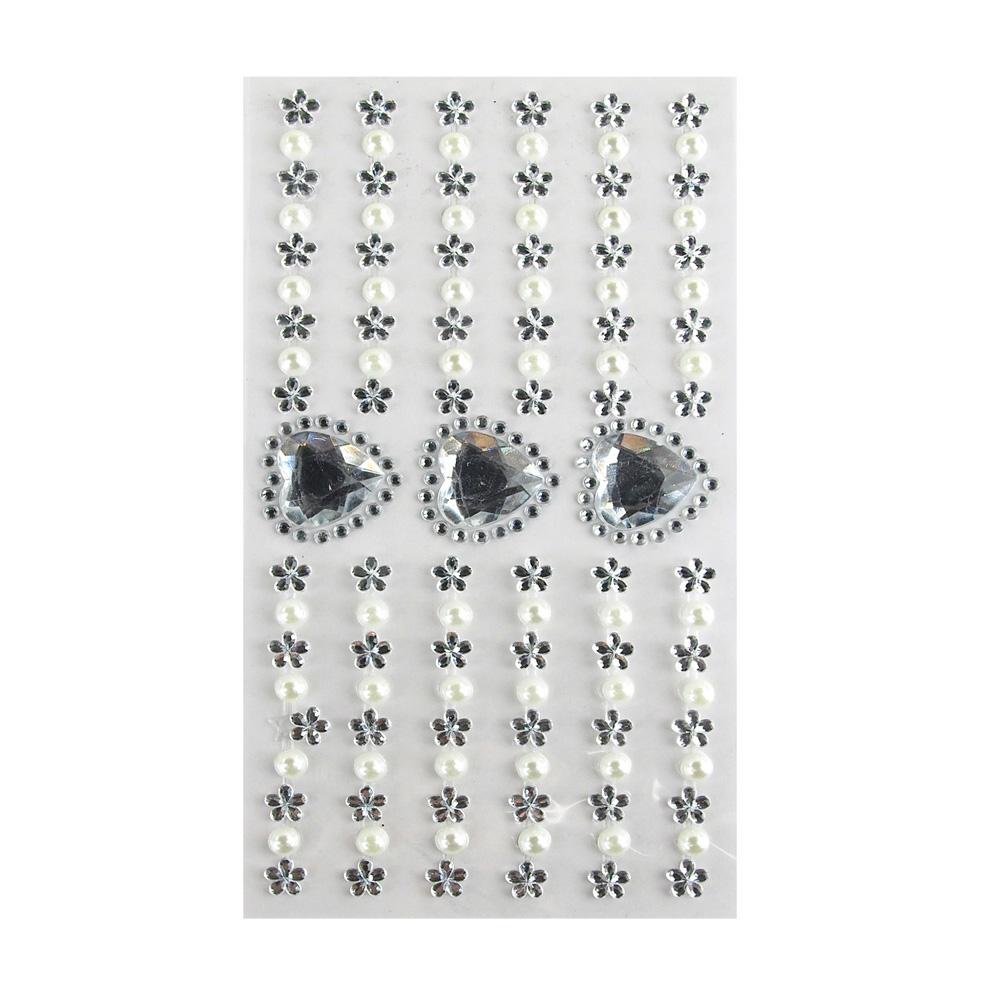 Self Adhesive Rhinestone Pearl Stickers, Heart/Circle/Flower, 15-count