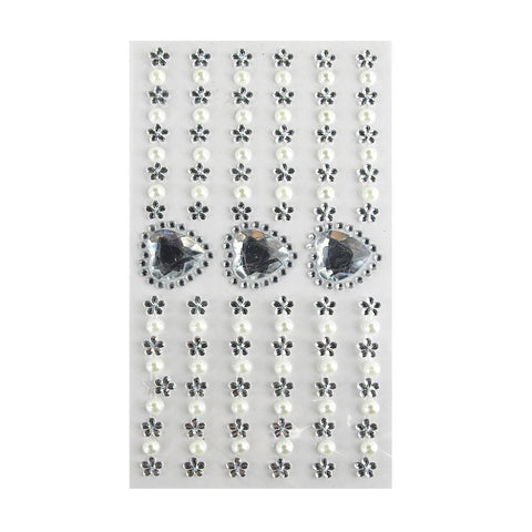 Self Adhesive Rhinestone Pearl Stickers, Heart/Circle/Flower, 15-count