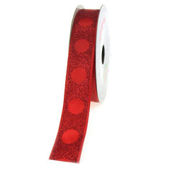 Glitter Ribbon with Satin Dots, 7/8-inch, 10-yard