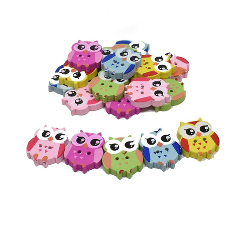 Painted Wood Owl Buttons, 7/8-Inch, 20-Piece