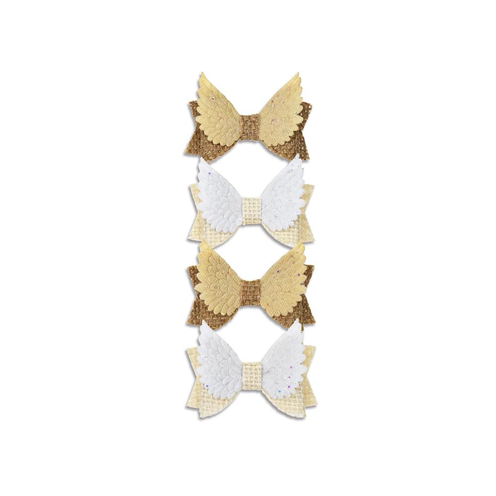 Burlap Wings Decorative Bow Embellishments, 1-1/8-Inch 4-Piece
