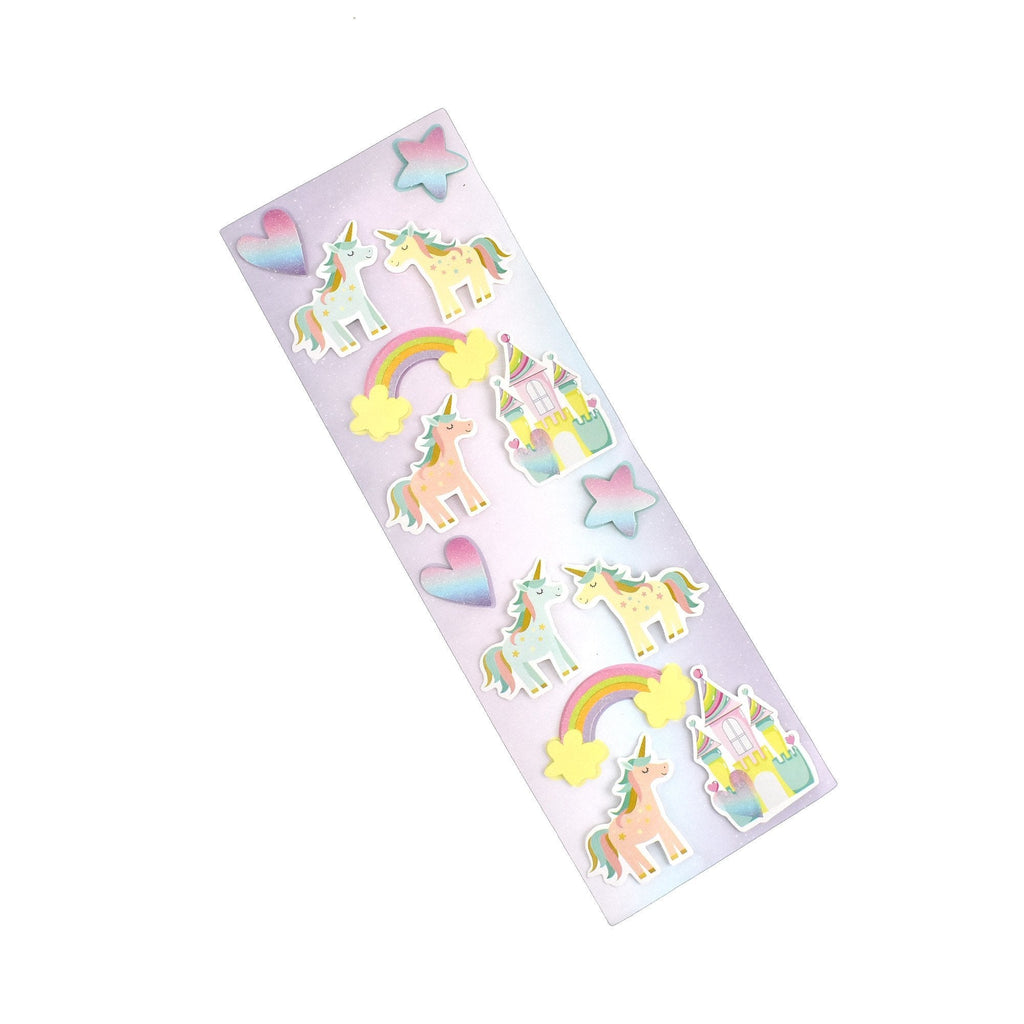 Pastel Rainbow Unicorn Theme 3D Stickers, 14-Piece
