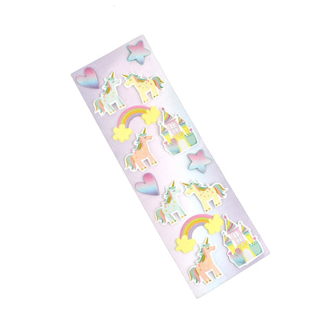 Pastel Rainbow Unicorn Theme 3D Stickers, 14-Piece