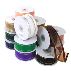 Gold-Lined Satin Edge Organza Ribbon, 25-yard