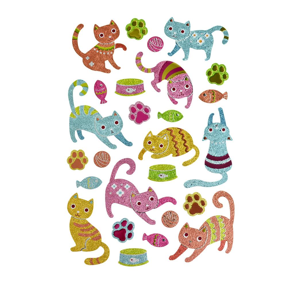 Playful Kitty Glitter Glam Stickers, 25-Piece
