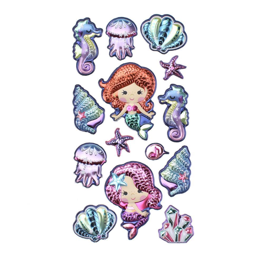 3D Sequin Mermaid Puffy Stickers, 14-Piece