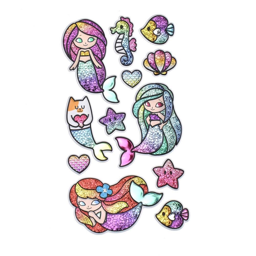 Sparkling Legendary Mermaid 3D Foil Stickers, 12-Piece
