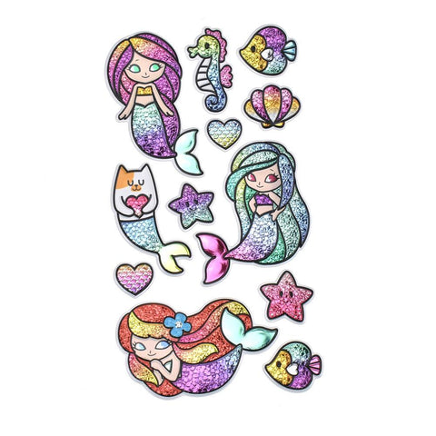 Sparkling Legendary Mermaid 3D Foil Stickers, 12-Piece