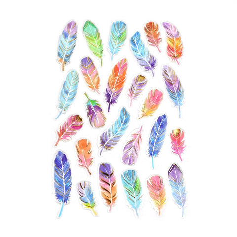Feather Foil Accented Watercolor Epoxy Stickers, 25-Piece