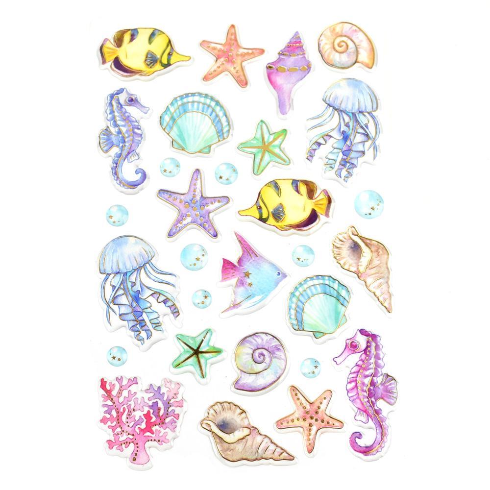 Under The Sea Foil Accented Watercolor Epoxy Stickers, 30-Piece