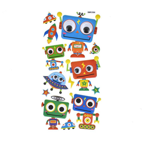 Toy Robot Googly Eye Puffy Stickers, 14-Piece