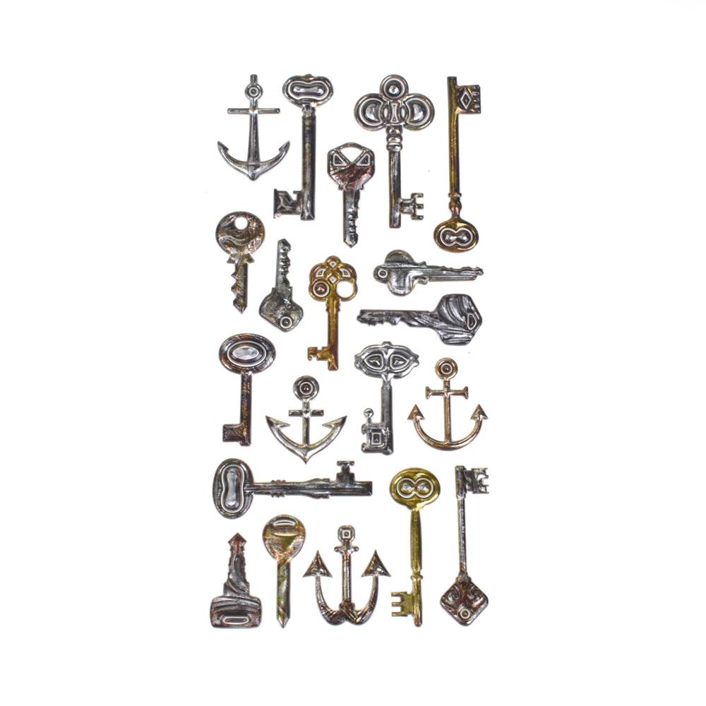 Vintage Elegance Skeleton Key Stickers, 21-Piece