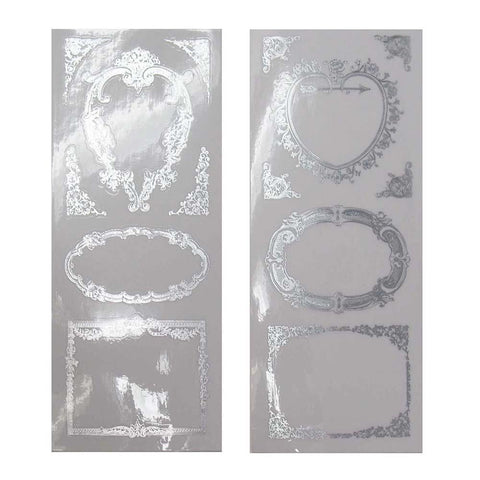 Elegant Frames Foil Stickers, Heart/Rectangle, Silver, 2-Sheets