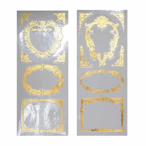 Elegant Frames Foil Stickers, Heart/Rectangle, Gold, 2-Sheets