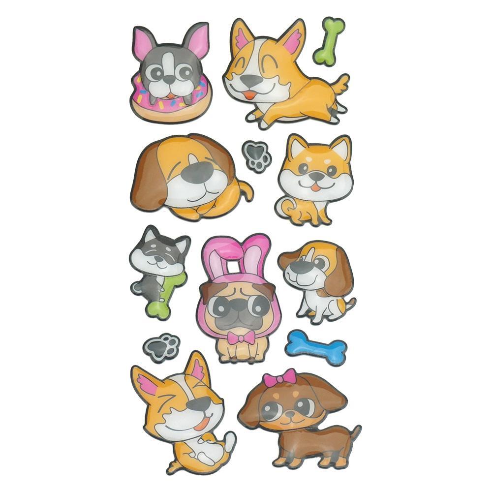 3D Glossy Finish Dog Puffy Stickers, 12-Piece