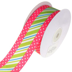 Striped Center and Dotted Edge Satin Ribbon, 1-1/2-Inch, 10-Yard