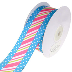 Striped Center and Dotted Edge Satin Ribbon, 1-1/2-Inch, 10-Yard