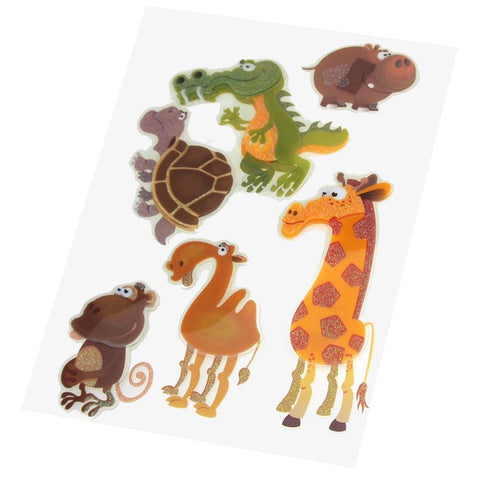 Safari Animals Pop Up Stickers, Hippo/Crocs/Turle/Camel/Monkey, 6-Count