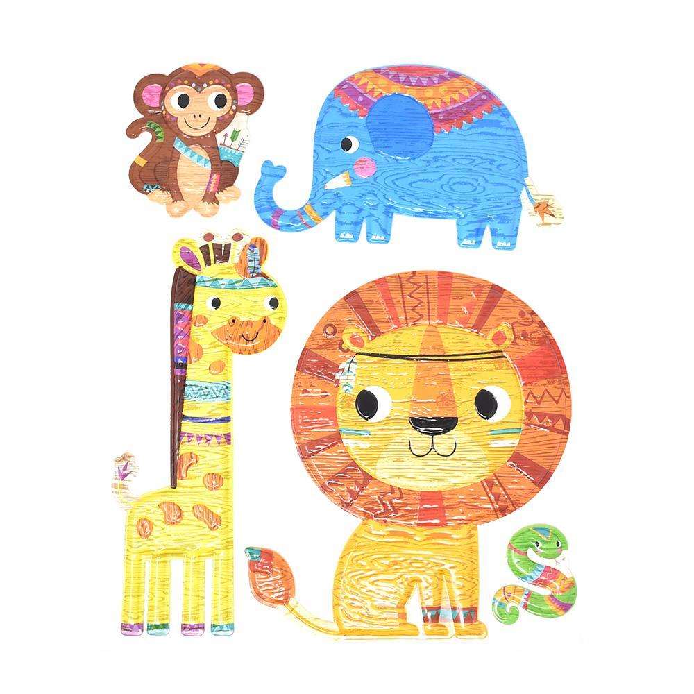Safari Animal Friends Wall Decal 3D Stickers, Assorted, 5-Piece