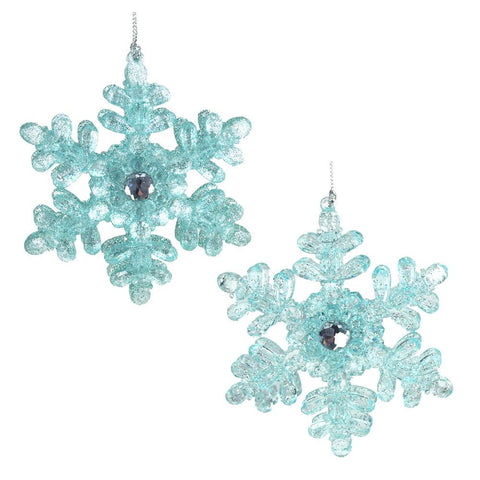 Acrylic Icy Snowflakes Christmas Ornaments, Blue, 4-Inch, 2-Piece